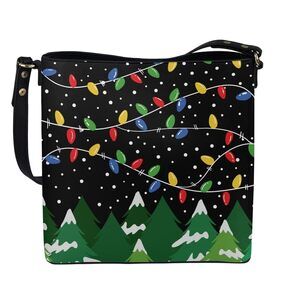 1200 Christams Tree Lights Print Handbag Leather Tote Shoulder Bucket Bags